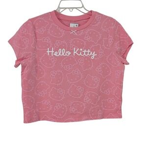 Hello Kitty T-Shirt Begonia Pink All Over Print Crop Top‎ XL NWT